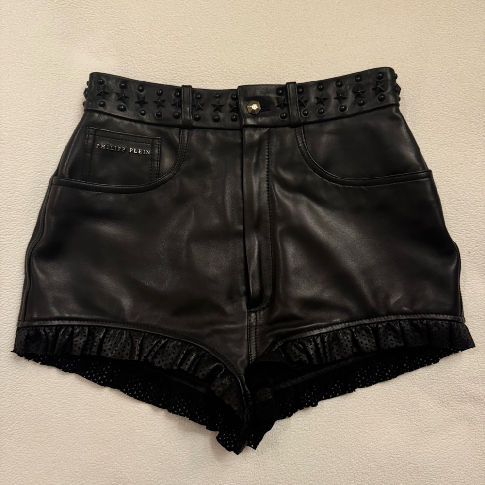 Philipp Plein laser cut short leather black size small